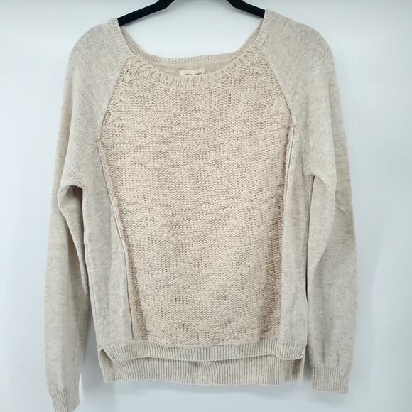 Silence + Noise Boho Minimal Cream Angora Mixed Stitch Chunky Knit Crew Henley S - Picture 1 of 11